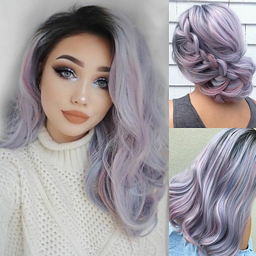 

Synthetic Wig Natural Wave Silky Wavy Middle Part Wig 16 inch Pink / Purple Synthetic Hair 16 inch Women's Cosplay Party African American Wig Purple
