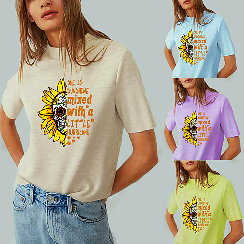 

Women's Tee / T-shirt Pure Color Crew Neck Letter Printed Sunflower Sport Athleisure T Shirt Top Short Sleeves Breathable Soft Comfortable Everyday Use Street Casual Daily Outdoor
