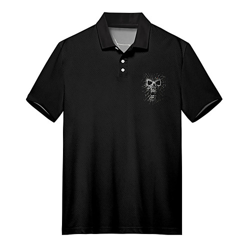 

Men's Polo 3D Print Skull Spider web Button-Down Print Short Sleeve Casual Tops Casual Fashion Soft Breathable Black