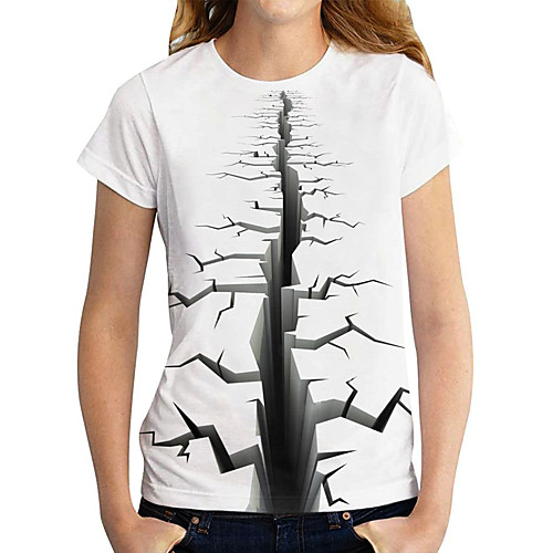 

Women's T shirt Graphic 3D Print Round Neck Tops Basic Basic Top White