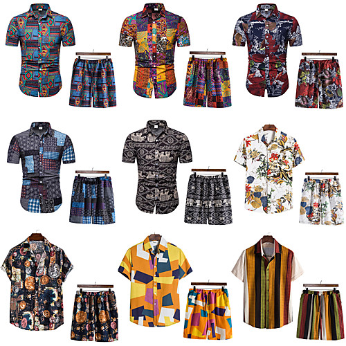 

Men's Shirt Other Prints Fruit Animal 2pcs Print Short Sleeve Vacation Tops Beach Boho Gray / Navy White Black