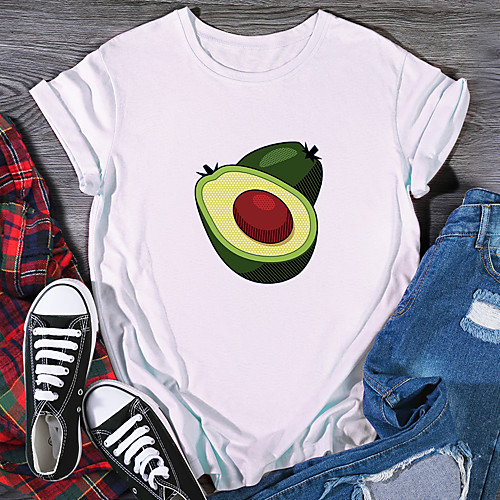 

Women's T shirt Graphic Print Round Neck Tops 100% Cotton Basic Basic Top White Black Purple