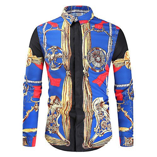 

Men's Shirt 3D Print Graphic Long Sleeve Daily Tops Blue Red