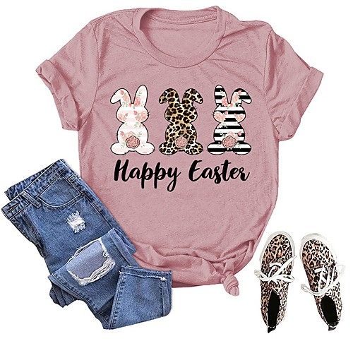 

Women's T shirt Letter Animal Print Round Neck Tops Cotton Basic Basic Top White Black Blue
