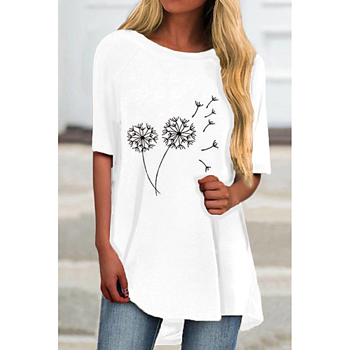 

Women's T Shirt Dress Tee Dress Short Mini Dress White Half Sleeve Floral Color Block Print Spring Summer Round Neck Casual 2021 S M L XL XXL 3XL
