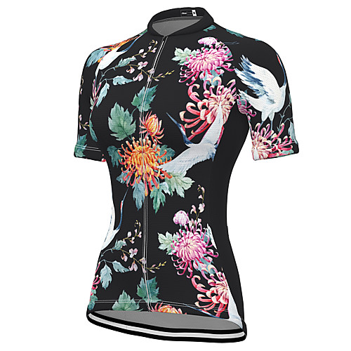 

21Grams Women's Short Sleeve Cycling Jersey Spandex Black Floral Botanical Bike Top Mountain Bike MTB Road Bike Cycling Breathable Sports Clothing Apparel / Stretchy / Athleisure