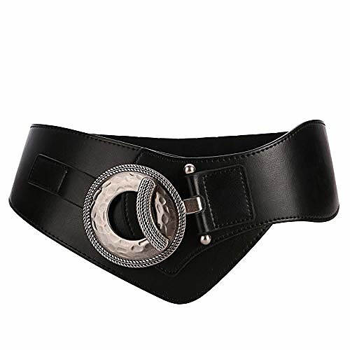 

women's vintage wide waist belt elastic stretch waistband with interlock buckle (black, 35-43waist)