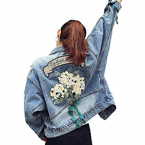 

fashion denim jacket womens classic flower embroidery short jean coat loose fit outwear