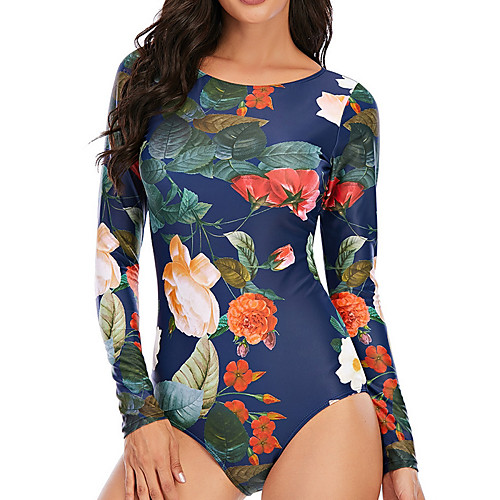 

Women's Rash Guard Diving Swimsuit Tummy Control Push Up Slim Solid Color Color Block Navy Blue Swimwear Bodysuit Scoop Neck Bathing Suits New Neutral Sports
