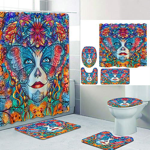 

Bathroom Shower Curtain & Mat Set Modern Polyester New Design