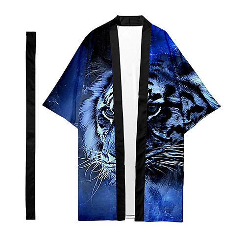 

Men's Shirt 3D Print Tiger Animal 3D Print Short Sleeve Daily Tops Casual Fashion Hawaiian Navy Blue