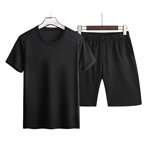 

Men's Sweatsuit 2 Piece Set Classic Style Crew Neck Sport Athleisure Clothing Suit Short Sleeves Breathable Soft Comfortable Everyday Use Walking Outdoor Fitness Exercising / 2pcs / pack