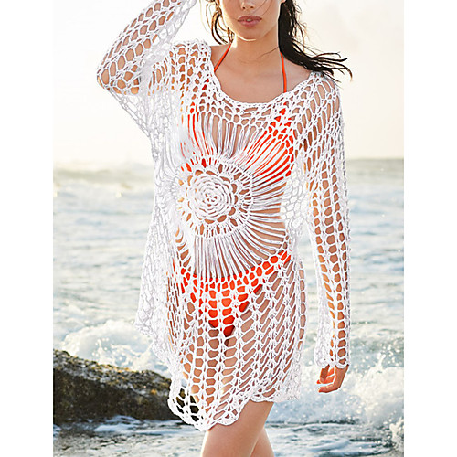 

Women's Swimsuit Cover Up Beach Top Swimsuit Cut Out Mesh Geometric Abstract White Black Swimwear Blouse Shirt Scoop Neck Bathing Suits New Fashion Sexy