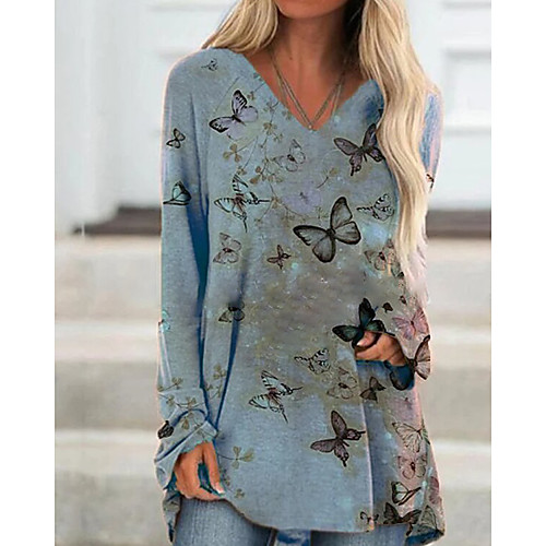 

Women's T Shirt Dress Tee Dress Short Mini Dress Black Blue Red Yellow Long Sleeve Print Animal Print Summer V Neck Casual 2021 S M L XL XXL 3XL