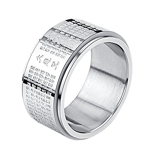 

Stainless Steel Buddhist Rings for Men Engraved Chinese Great Compassion Mantra Wide Bands Size 7