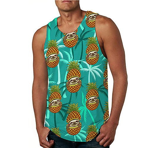 

Men's Tank Top Vest Undershirt 3D Print Pineapple 3D Print Sleeveless Daily Tops Casual Beach Green