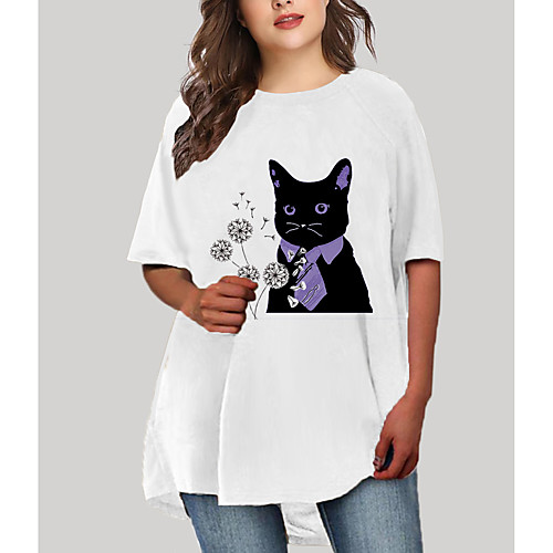 

Women's Plus Size Dresses T Shirt Dress Tee Dress Short Mini Dress Half Sleeve Cat Graphic Animal Print Casual Fall White XL XXL 3XL 4XL 5XL / Holiday