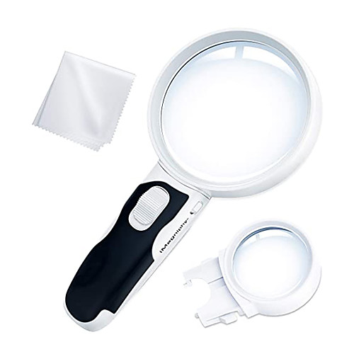 

Magnifier Magnifying Glass Set Handheld with Lighting Function Illuminated LED 5, 10 Reading Inspection Macular Degeneration ABSPC Kid's Adults' Seniors