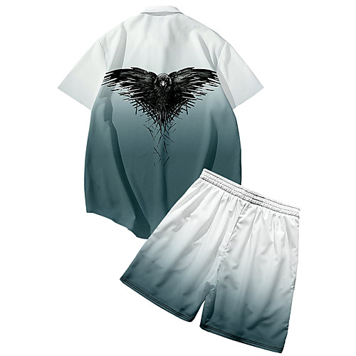 

Men's Shirt Suits 3D Print Eagle Animal Button-Down 3D Print Short Sleeve Daily Tops Casual Fashion Breathable White