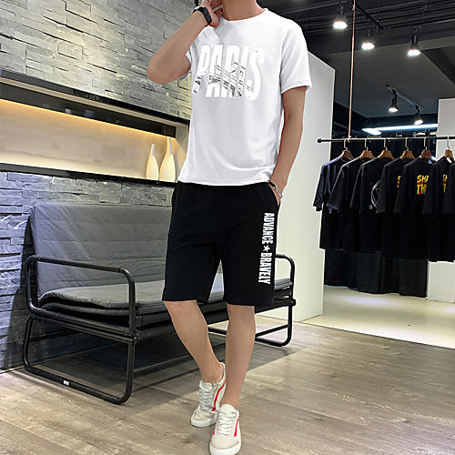 

Men's Sweatsuit 2 Piece Set Artistic Style Crew Neck Sport Athleisure Clothing Suit Short Sleeves Breathable Soft Comfortable Exercise & Fitness Everyday Use Outdoor Fitness Exercising / 2pcs / pack