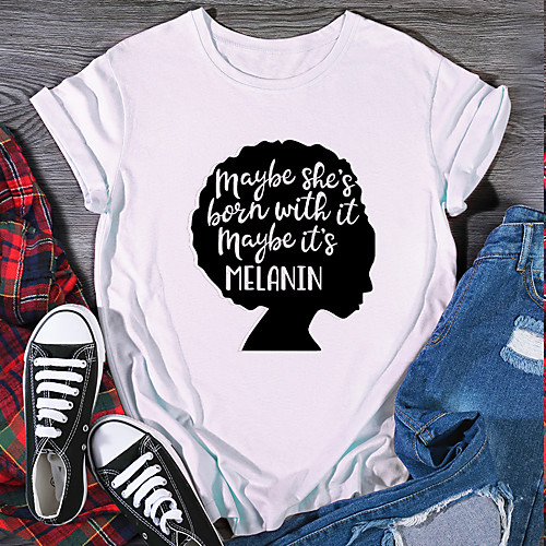 

Women's T shirt Graphic Print Round Neck Tops 100% Cotton Basic Basic Top White Black Purple