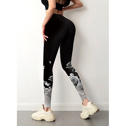 

Women's Sporty Fashion Comfort Leisure Sports Weekend Leggings Pants Flower / Floral Graphic Prints Ankle-Length Sporty Elastic Waist Print Black
