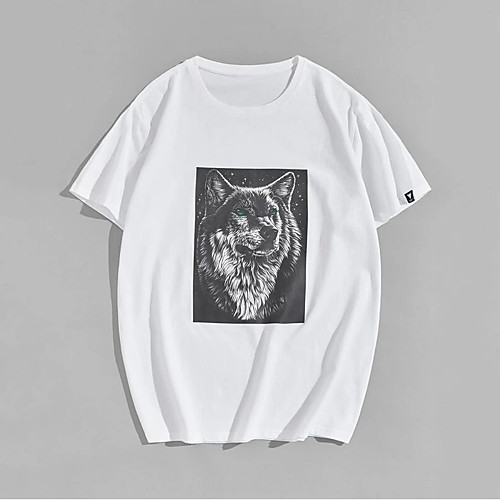 

Men's Unisex T shirt Hot Stamping Wolf Animal Plus Size Print Short Sleeve Casual Tops 100% Cotton Basic Casual Fashion White