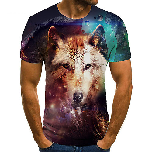 

Men's T shirt 3D Print Animal 3D Print Print Short Sleeve Casual Tops Casual Fashion Light Brown