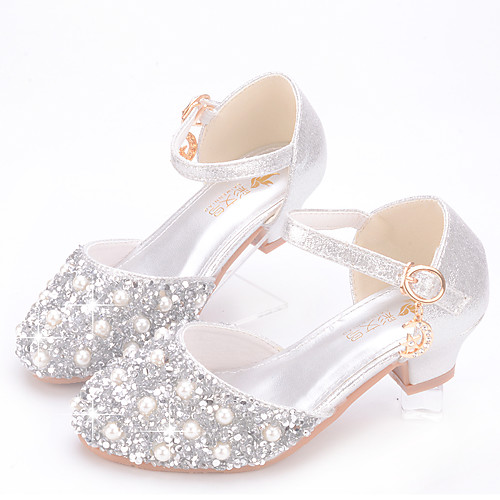 

Girls' Heels Flower Girl Shoes Princess Shoes School Shoes Rubber PU Little Kids(4-7ys) Big Kids(7years ) Daily Party & Evening Walking Shoes Rhinestone Sparkling Glitter Buckle Pink Silver Fall