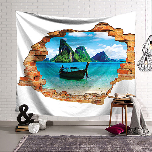 

Wall Tapestry Art Decor Blanket Curtain Hanging Home Bedroom Living Room Decoration Polyester Brick Boat Lake Mountain