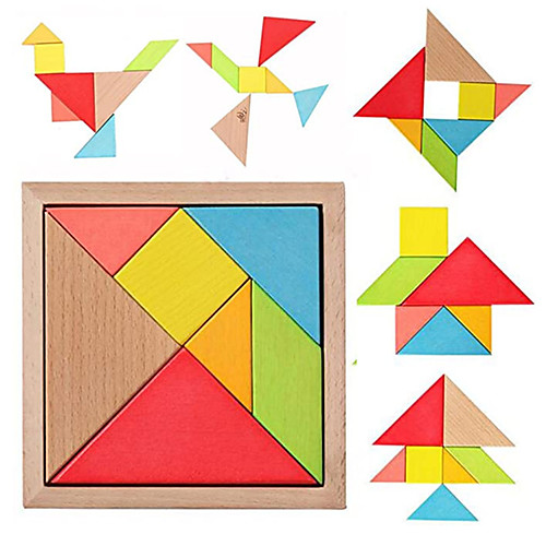 

Montessori Wooden Tangram 7 Piece Jigsaw Puzzle Colorful Square IQ Game Brain Teaser Intelligent Educational Toys for Kids