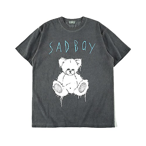 

Men's T shirt Hot Stamping Graphic Prints Bear Print Short Sleeve Casual Tops 100% Cotton Basic Casual Fashion Black
