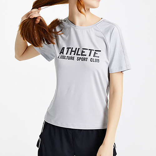 

Women's Tee / T-shirt Mesh Patchwork Crew Neck Spandex Letter Printed Sport Athleisure T Shirt Top Short Sleeves Breathable Quick Dry Soft Comfortable Everyday Use Street Casual Daily Outdoor
