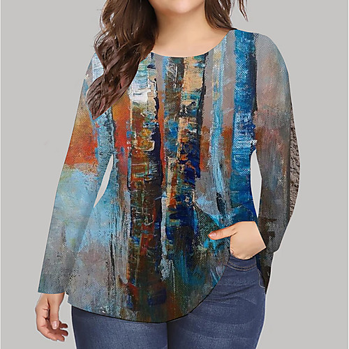 

Women's Plus Size Print Graphic T shirt Large Size Round Neck Long Sleeve Tops Big Size