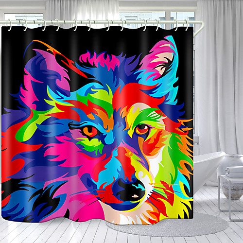 

Color Wolf Digital Printing Shower Curtain Shower Curtains Hooks Modern Polyester New Design