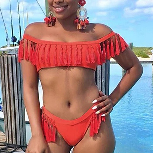 

Women's Bikini Swimsuit Slim Black Blue Red Yellow Swimwear Padded Off Shoulder Bathing Suits Sexy