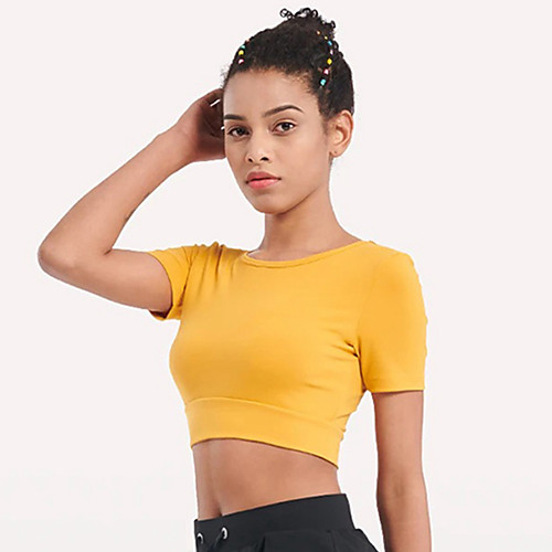 

Women's Short Sleeve Running Crop Top Running Shirt Tee Tshirt Top Athletic Athleisure Nylon Lightweight Breathable Quick Dry Fitness Gym Workout Running Jogging Sportswear Solid Colored White Black