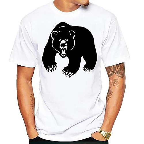 

Men's Tees T shirt Hot Stamping Graphic Prints Bear Animal Print Short Sleeve Daily Tops Basic Casual White