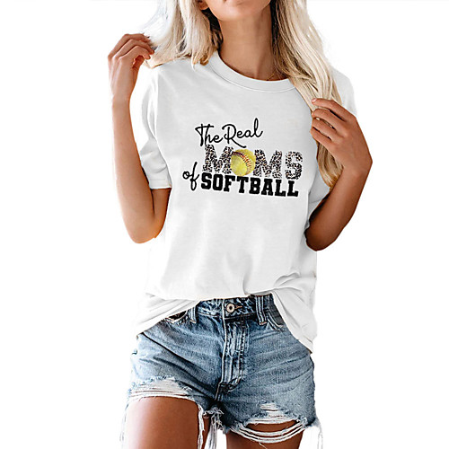 

Women's Tee / T-shirt Pure Color Crew Neck Cotton Leopard Letter Printed Sport Athleisure T Shirt Top Short Sleeves Breathable Soft Comfortable Everyday Use Street Casual Daily Outdoor