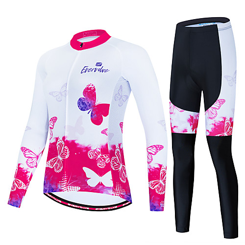 

Women's Long Sleeve Cycling Jersey with Tights PinkWhite Animal Bike Sports Graphic Clothing Apparel / Micro-elastic / Athleisure
