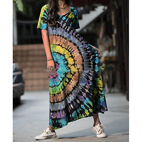 

Women's A Line Dress Maxi long Dress Black Short Sleeve Print Print Summer Round Neck Elegant 2021 S M L XL XXL 3XL 4XL 5XL