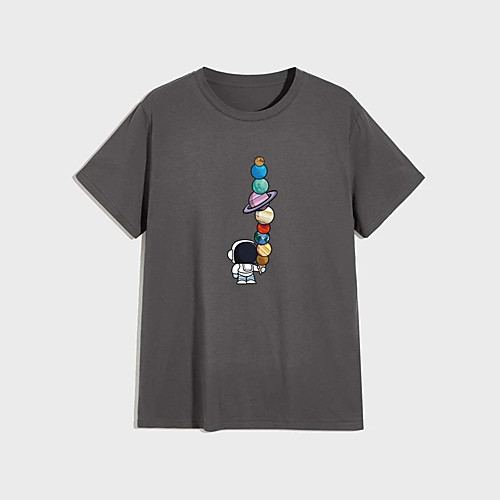 

Men's T shirt Hot Stamping Graphic Prints Astronaut Print Short Sleeve Daily Tops 100% Cotton Basic Fashion Classic Gray