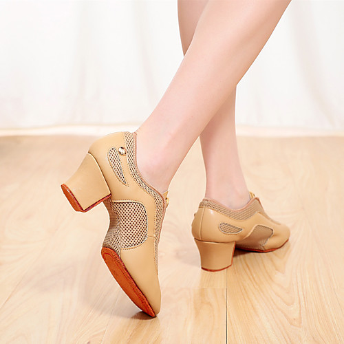 

Women's Latin Shoes Dance Sneakers Modern Shoes Oxford Thick Heel Camel Black Lace-up Adults'