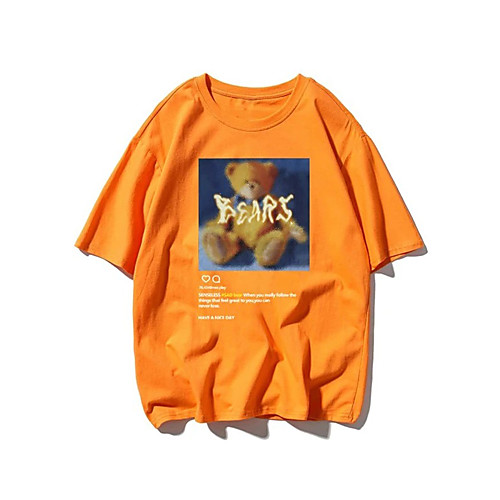 

Men's Unisex T shirt Hot Stamping Graphic Prints Bear Animal Plus Size Print Short Sleeve Daily Tops 100% Cotton Fashion Vintage Classic Orange