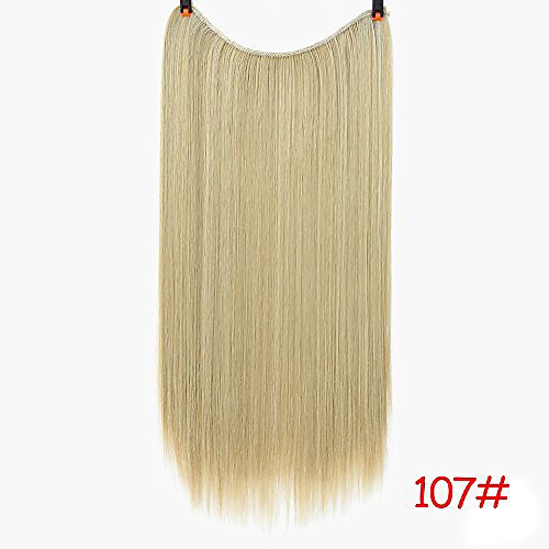 

22'' invisible wire no clips in hair extensions secret fish line hairpieces silky straight real natural synthetic #33 22inches