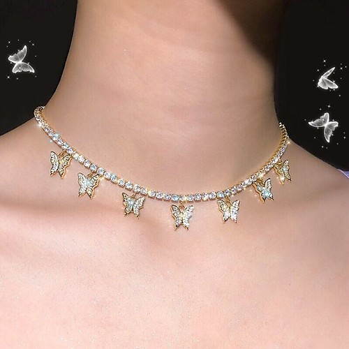 

Women's Choker Necklace Necklace Classic Butterfly Simple Romantic Fashion Cute Imitation Diamond Alloy Rose Gold Blushing Pink Gold Silver 37 cm Necklace Jewelry 1pc For Party Evening Street Gift