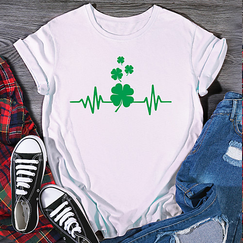 

Women's T shirt Graphic Print Round Neck Tops 100% Cotton Basic Basic Top White Black Purple