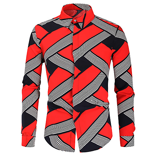

Men's Shirt 3D Print Argyle Long Sleeve Daily Tops Red