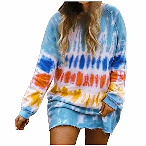 

xuways women's long sleeve tops tie-dye sweatshirts oversized long sleeve crewneck loose casual dress (blue, xl)