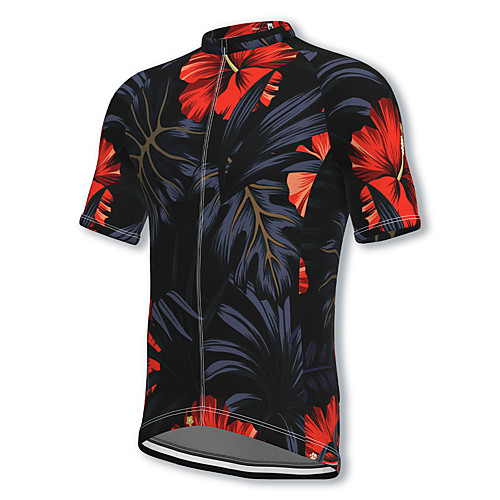 

21Grams Men's Short Sleeve Cycling Jersey Spandex Black Floral Botanical Bike Top Mountain Bike MTB Road Bike Cycling Breathable Quick Dry Sports Clothing Apparel / Athleisure